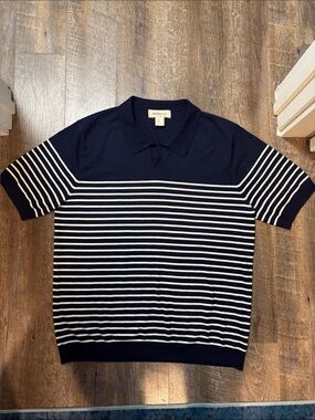 Fredrick Anderson Copenhagen Navy White Stripe Polo Shirt Sz L EUC